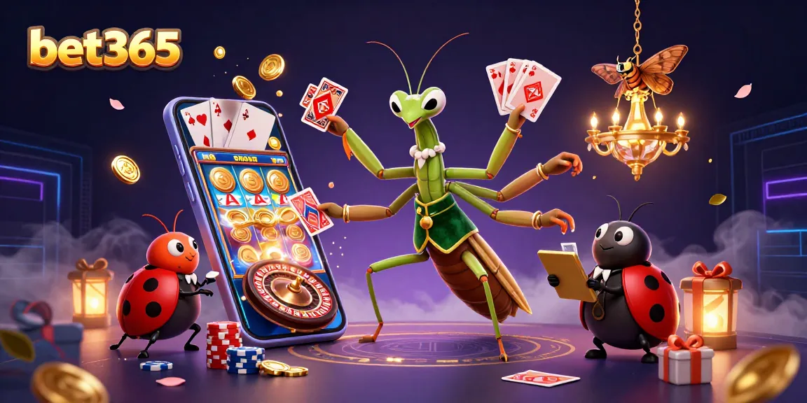 Engage with bet365's vibrant casino scene featuring a mantis card sharp and ladybug pit boss.