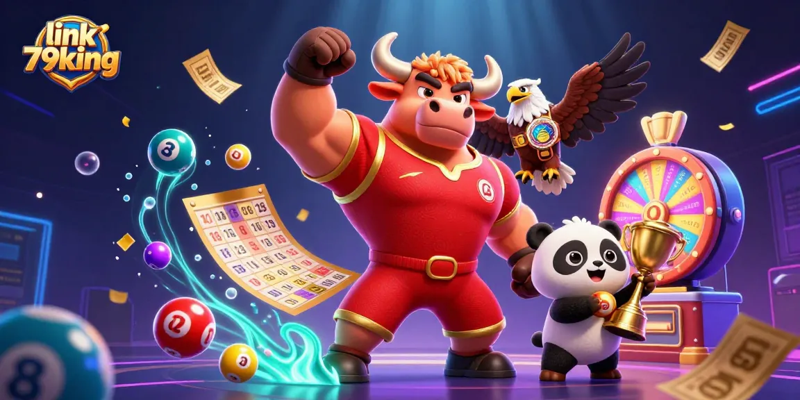 Win big at link 79king with a vibrant scene of casino characters celebrating lottery success!